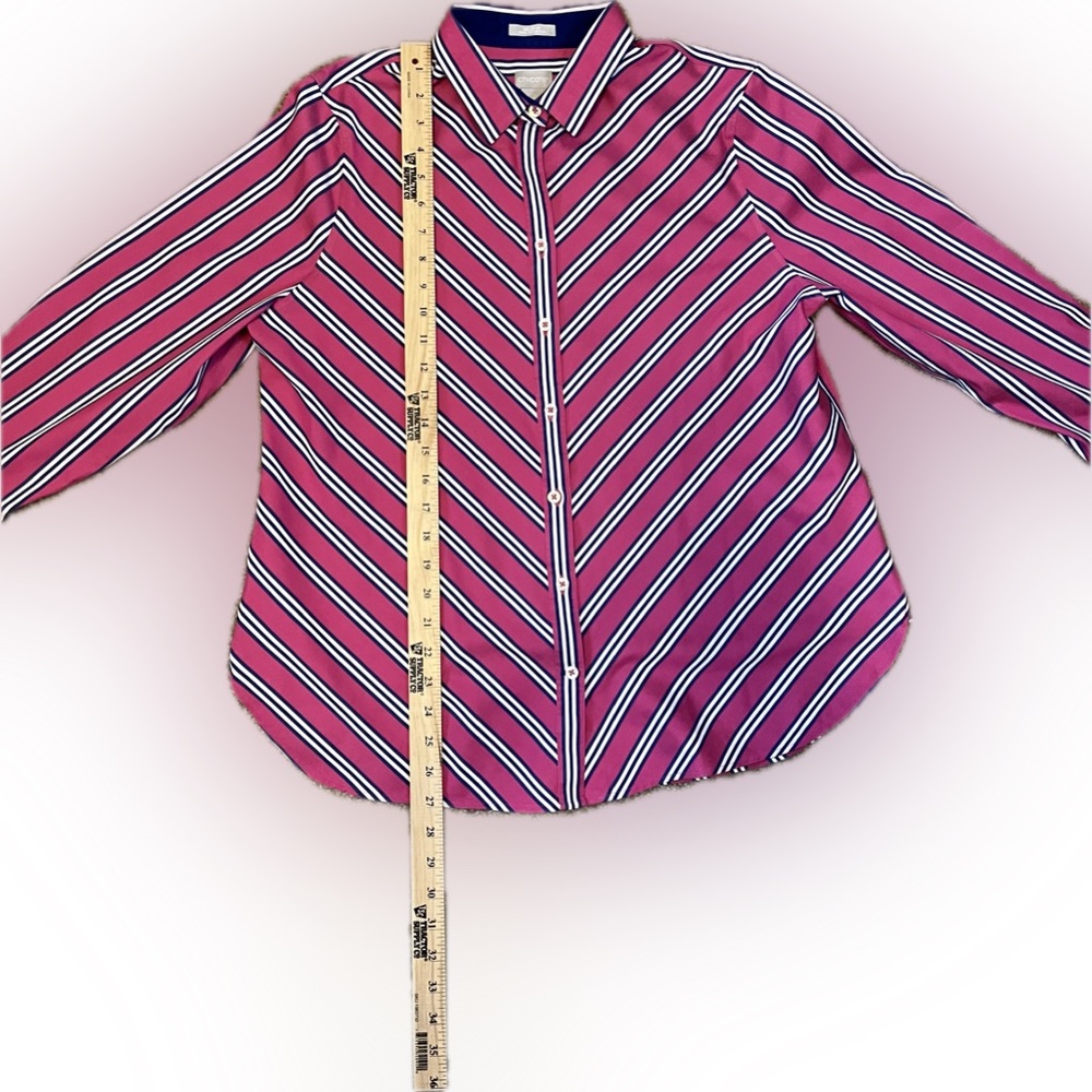 Chico’s No- Iron Pink Striped Button-Up Shirt size L - Picture 5 of 15